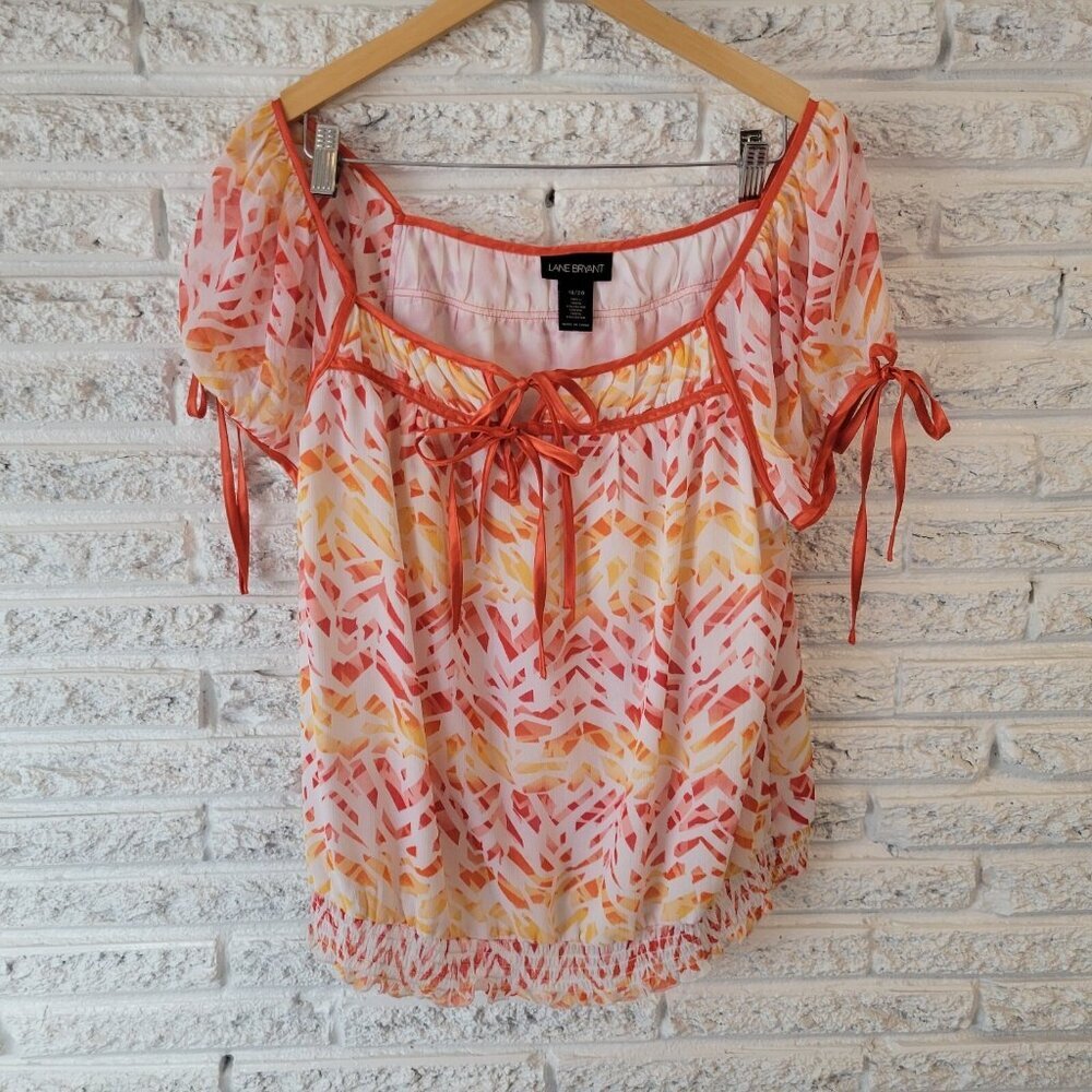 Lane Bryant Womens Plus 18/20 Orange Yellow Watercolor Cap Sleeve Top WAT28E